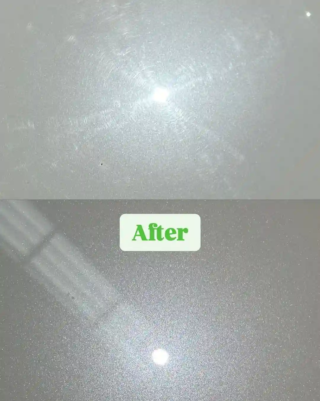 Before and after view of professional paint correction on a black car